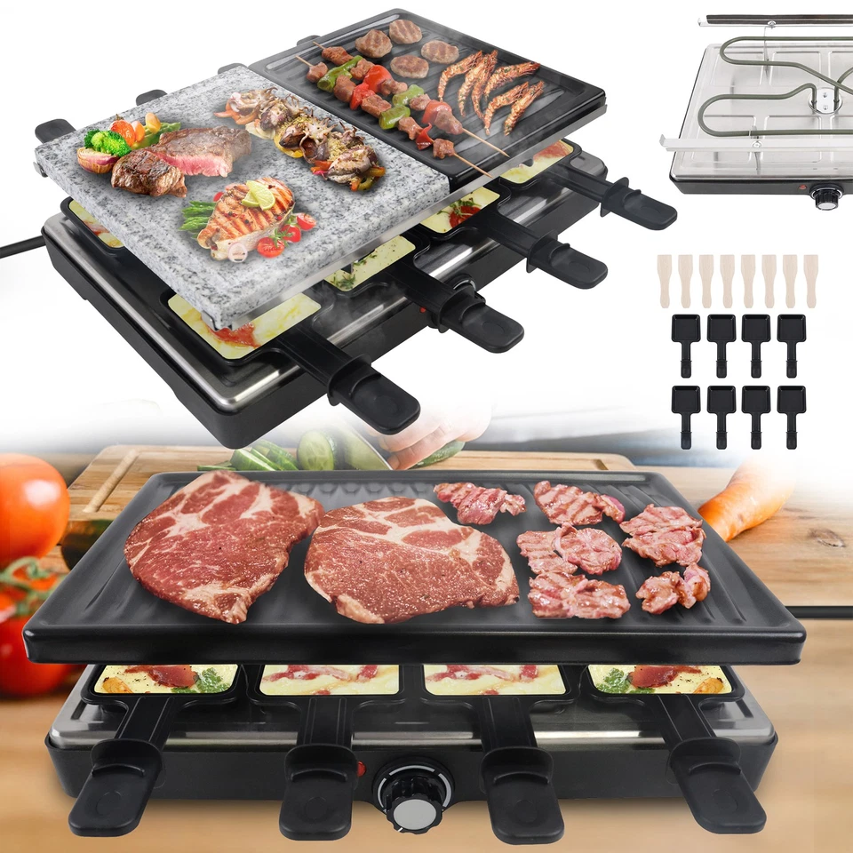 1400W BBQ Elektrogrill Raclette Grillplatte Tischgrill Edelstahl fur 8 Personen - Bild 1 von 4