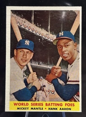 1958 Topps  #418 Ws Batting Foes  Mantle/Aaron ~ Looks NM (please read) - Image 1 of 2