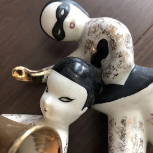 50er Jahre Vintage Mid Century Harlekin Musikinstrumente Keramik Figur - Bild 1 von 9