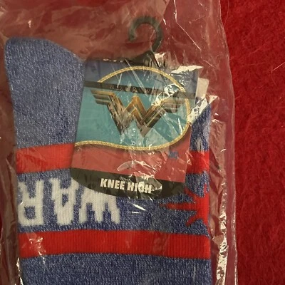 Wonder Woman WARRIOR 1 Pair Women's Knee High Socks Blue Movie DC Comics Striped - Image 1 of 4