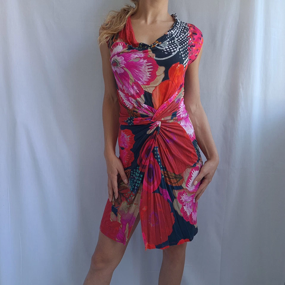Desigual Womens Dress Size S Bodycon Floral Cowl Neck Sleeveless - Image 1 of 4