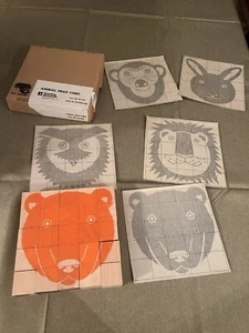 Vintage Wooden Animal Head Cubes Puzzle Teaching Resources Switzerland 6 in 1 - Picture 1 of 8