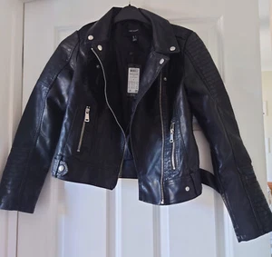 Brand New (RRP £49.99) - Black faux leather biker style jacket - Size S - Picture 1 of 4