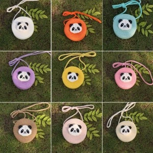 Cute Panda Summer Beach Bag Round Straw Crossbody Bag Women Crossbody Purse - Picture 1 of 19