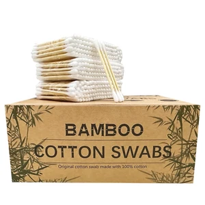 Cotton Swabs with Wooden Sticks/Double Tipped Natural Bamboo Cotton Buds 900Pcs - Picture 1 of 7