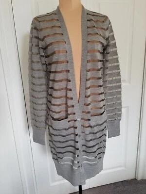 Diane Von Furstenberg Light Weight Gray Sheer Striped Silk Cardigan Size S - Image 1 of 4