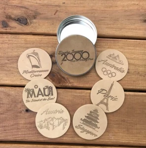Mediterranean Cruises 6 piece Leather Coaster Set in a Leather Coaster Topped Ti - Picture 1 of 5