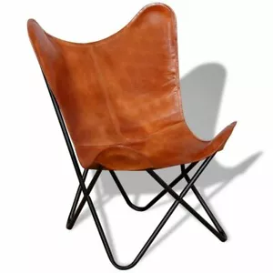 Silla Mariposa Cuero Tostado Plegable Marco de Hierro Acento Salón Relax Sillón BKF - Imagen 1 de 9