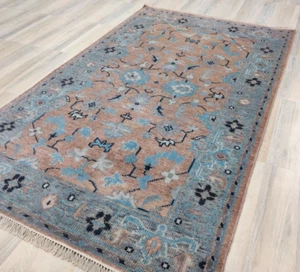 Vintage 5 x 8 Hand Knotted Oriental Area Rug 100% Wool Indian Carpet Rust Blue - Picture 1 of 15