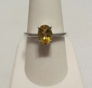 Size 8 Genuine 1.13ct Golden Citrine Oval Solitaire Sterling Silver Ring - Picture 1 of 10
