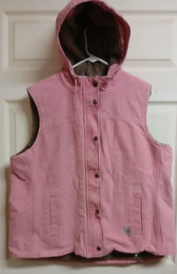 Carhartt Women's Bubblegum Pink Hooded Sherpa Lined Canvas Vest-Size XL 16/18 A+ - Image 1 of 4