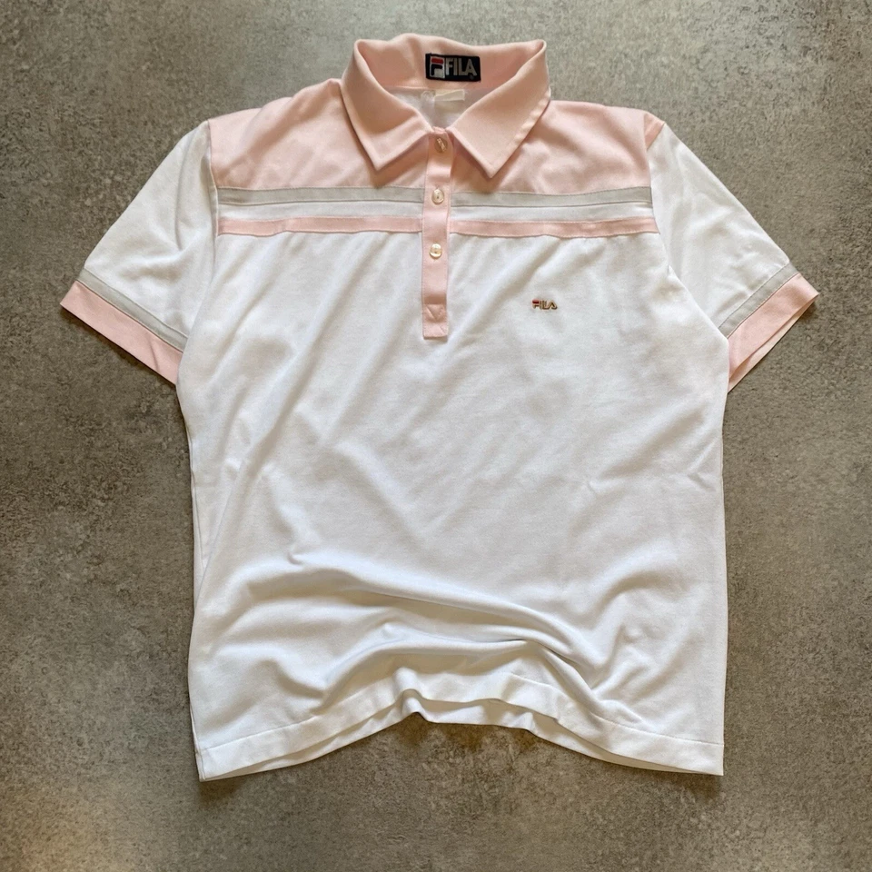 Camisa de tenis Fila vintage de los años 80 para mujer M deportiva atlética 1/4 botón camiseta Foto 1 de 4