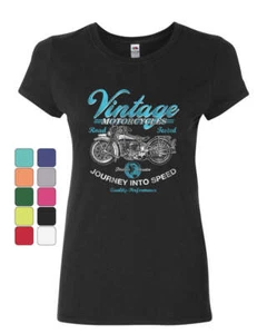 Vintage Motorcycles Women's T-Shirt Biker Route 66 Road Tested MC Shirt - Picture 1 of 6