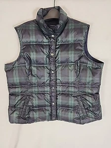 Lands' End Down Puffer Vest Womens XL (18-20) Blue Green Tartan Plaid Buttons - Picture 1 of 13