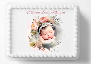 Baby Shower Newborn Girl Party Edible Image Personalized Edible Cake Topper - Picture 1 of 1
