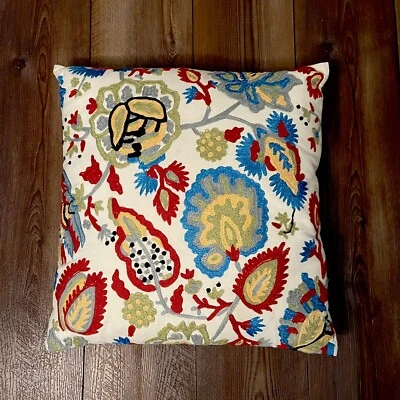 Pier 1 Imports 17"x 17" Embroidered Colorful Floral Leaves Decorative Pillow - Image 1 of 4