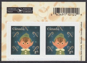 ELF CHRISTMAS = Booklet Upper Pair with LOGO & BARCODE MNH Canada 2021 - Picture 1 of 1