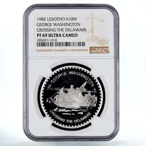 Lesotho 10 maloti Anniversary Washington Crossing Delaware PF 69 NGC silver 1982 - Picture 1 of 2