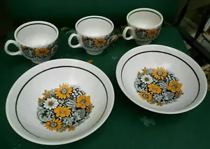 Ridgway Ironstone England Allendale Cuencos Tazas de Té Negro Amarillo Flor Lote #1792 - Imagen 1 de 12