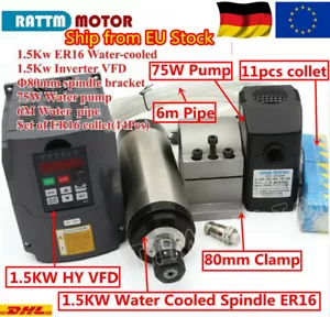 1.5KW Wassergekühlter Spindel Motor 24000RPM φ80+1.5KW Inverter+Pump+ER16 Collet - Bild 1 von 17