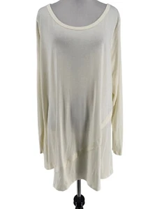 LOGO Lori Goldstein Women's Ivory Cotton Modal Top with Asymmetric Hem Size XL - Picture 1 of 6