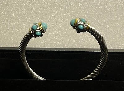 Brazalete Ajustable Titanio Acero Alambre Torcido Brazalete Piedra Turquesa Foto 1 de 4