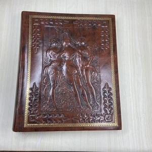 Vintage Leather Album 3 Graces Embossed Italian Photo Scrapbook Botticelli 50 Pg - Picture 1 of 16