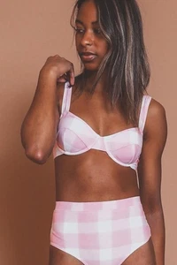 SOLID & STRIPED Lilo Bikini Top Cloud Pink Gingham Size L - Picture 1 of 7