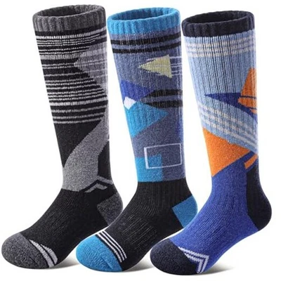 Calcetines de esquí de lana merino para niños niños niñas 4-7 años empalme azul negro gris Foto 1 de 4