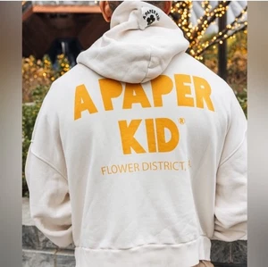 A Paper Kid Oversized Hoodie Spell out Cream Orange Sz L Fast Shipping - Picture 1 of 9