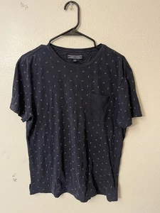 Tommy Hilfiger Mens Large Crew Neck T Shirt Short Sleeve Navy Blue All Over Prin - Picture 1 of 5