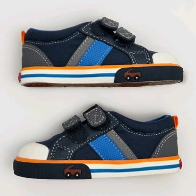 NEW NIB See Kai Run Russell Sneakers Shoes Navy Gray Orange Blue Boys Size 7 - Image 1 of 4