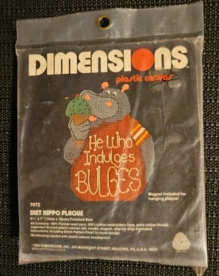  Kit de lona de plástico Dimensions 1982 #7072 dieta hipopótamo placa imán 5,25"x7" NUEVO  Foto 1 de 4