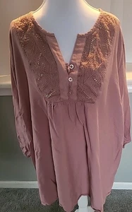 Catherines Damen Pailletten Top Größe 3X Rosa 3/4 Ärmel V-Ausschnitt Pullover Boho Bluse - Bild 1 von 8