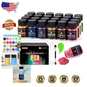 High-Density Mica Powder - 24 Stunning Colors, 10g Bottles for Art Creations - Picture 1 of 8