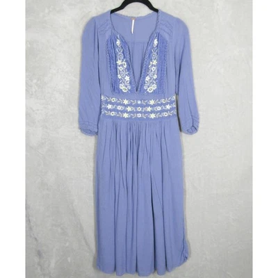 Free People Embroidered Midi Dress XS Periwinkle Boho Casual Feminine - Image 1 of 4