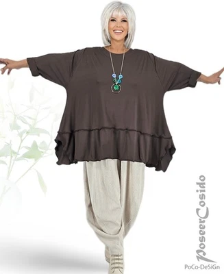 LAGENLOOK Tunika Long-Shirt schoko braun 44 46 48 50 52 54 56 58 XL XXL XXXL - Bild 1 von 4