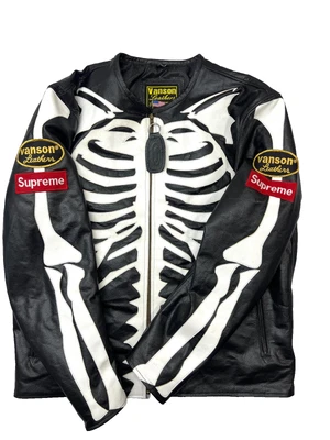 Skeleton Leather Jacket Men Handmade Real Cowhide Biker Gothic Punk Rock Style - Image 1 of 4