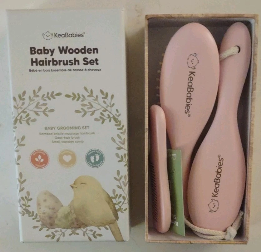 婴儿发刷和梳子套装新生儿 - 木制婴儿发刷套装 — 第 1/1 张图片