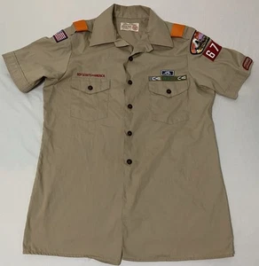 Boy Scout BSA UNIFORM SHIRT Mens Medium Short Sleeve Tan - Picture 1 of 7