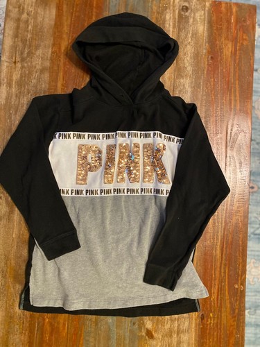 UNDERCOVER Victorias Secret rosa felpa con cappuccio donna piccola nera pullover pile paillettes Bling Y2K