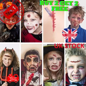 Halloween Zombie Scars Tattoos Fake Blood Scab Scar Wound Costume Make-Up Kit UK - Picture 1 of 23