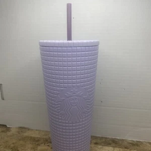 NEW Starbucks 2021 Purple Lilac Lavender Disco Grid Matte Venti Tumbler 24oz - Picture 1 of 6