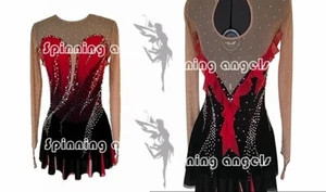 Vestido de patinaje figura para mujeres/niñas vestido de patinaje sobre hielo negro teñido rojo - Imagen 1 de 7