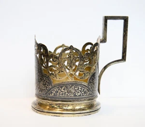 Antique USSR Russian Sterling Silver 875 Glass Tea Cup Holder 92.1gr - Picture 1 of 8