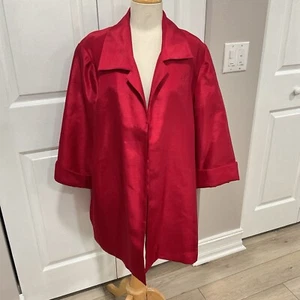 Chicos Red Satin open Front Jacket Womens 2 Medium M Blazer New With Tags - Picture 1 of 4