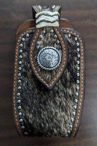 Nocona Cell Phone Accessory Case Holster Sheath Leather Calf Hair Clip-On 2x4x1 - Picture 1 of 9