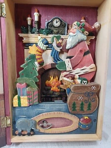 The Night Before Christmas 3D Musical wood Box turn key Movable parts hinged - Picture 1 of 5
