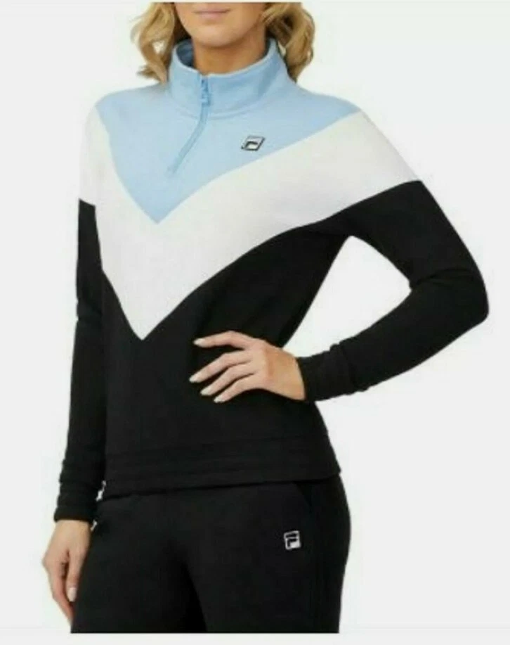 FILA Womens 1/4 Zip Pullover Blue White Black Size S Small