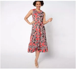 Denim & Co Petite Slub Jersey Tiered Midi Dress Size PS Deep Papaya BOHO - Picture 1 of 12